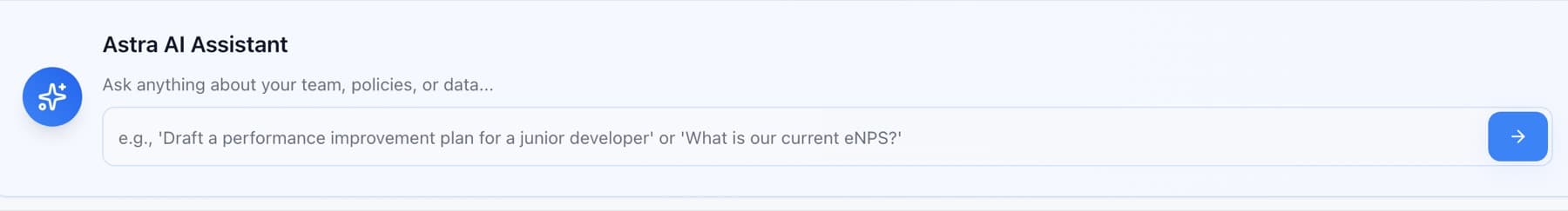 The Astra AI assistant prompt inside the dashboard